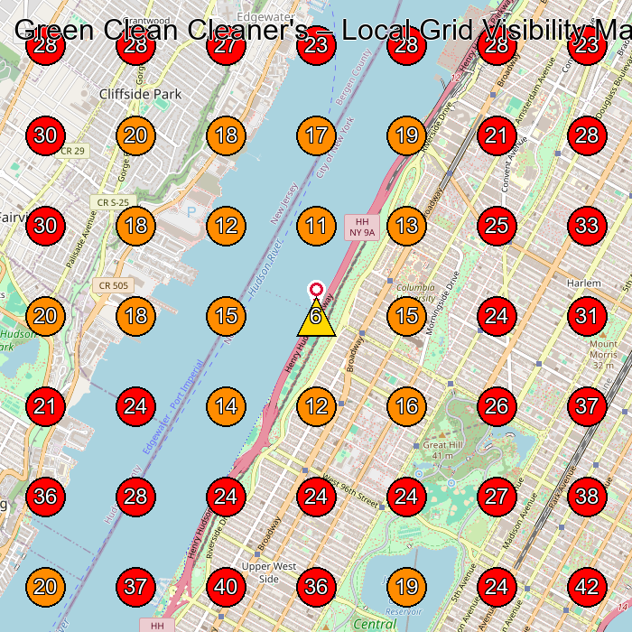 Green Clean Cleaner's GeoGrid visibility map for Dry Cleaner in New York